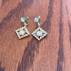 Gold-Tone Pink Crystal Drop Clip-On Earrings - Women Jewelry